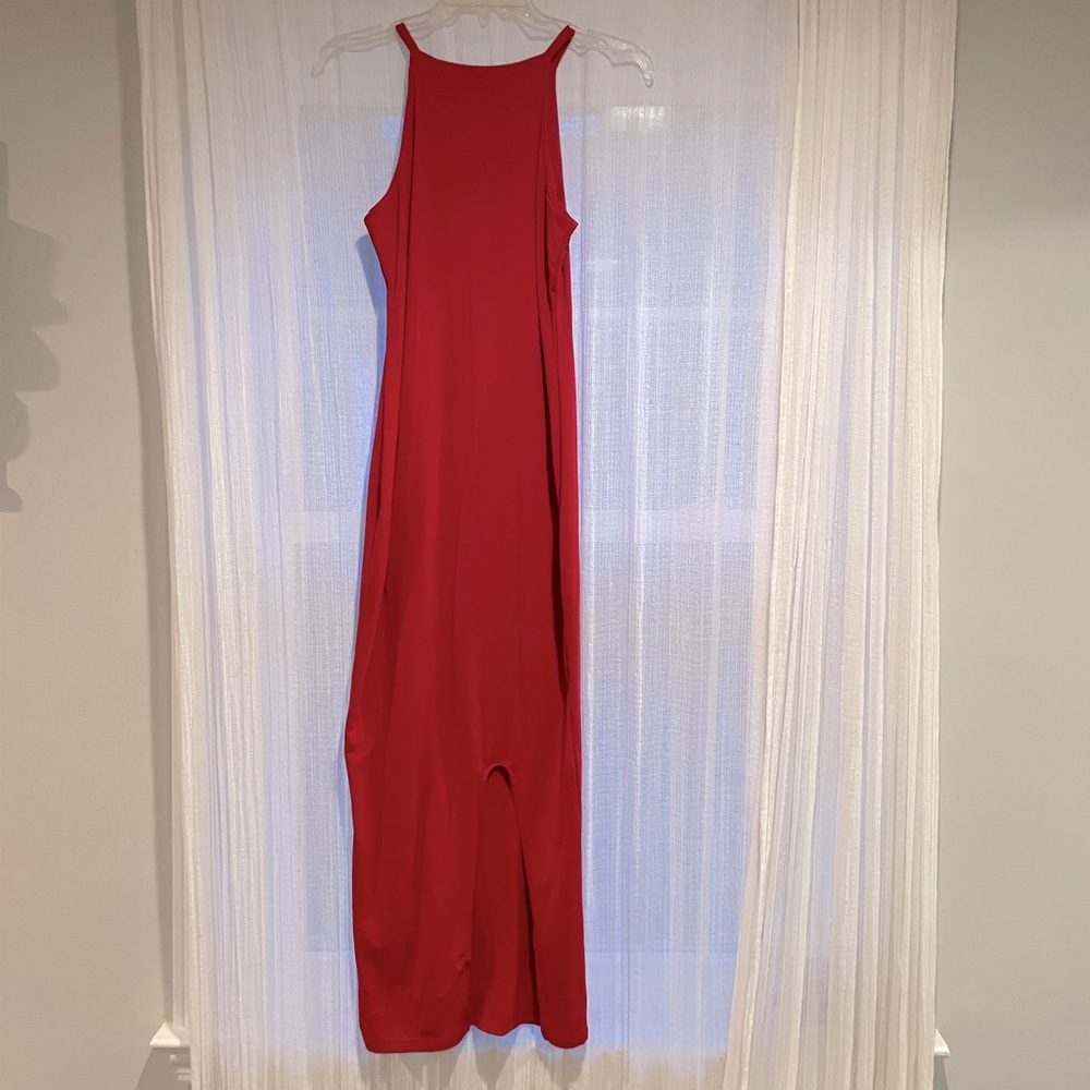 Red ankle length dress with slit
